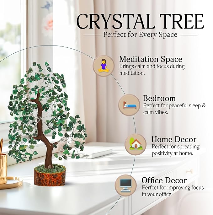 YATSKIA Green Aventurine - Money Trees, Chakra Crystalsm Crystal Trees as Home Decor, Healing Crystals, Tree for Home, Crystal Gifts for Women, Healing Crystals and Gemstones, Tree of Life Necklace