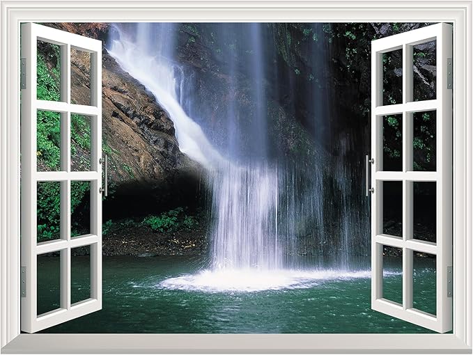 wall26 Grand Waterfall Open Window Mural Wall Sticker - 24"x32"