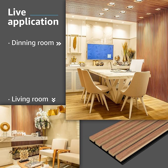 Art3d 4-Piece Wood Slat Acoustic Panels for Stylish Decor and Noise Reduction, 3D Textured Panel for Ceiling and Wall, Walnut