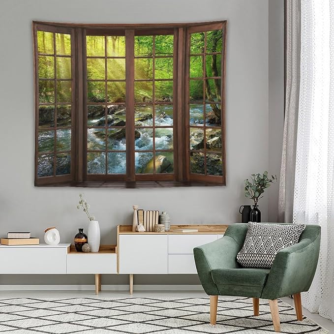 ZhiRain Spring Forest Nature Landscape Tapestry Wall Hanging Beautiful Stream River Rocks Mountain Forest Tapestries Home Decor for Living Room Bedroom Apartment Farmhouse Dorm 50"x60"