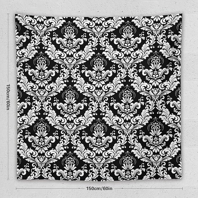 ZhiRain Damask Floral Tapestry Wall Hanging Gothic Vintage Retro Antique Baroque Classic Floral Pattern Tapestries Home Decor for Living Room Bedroom Farmhouse Apartment Dorm 60"x60"