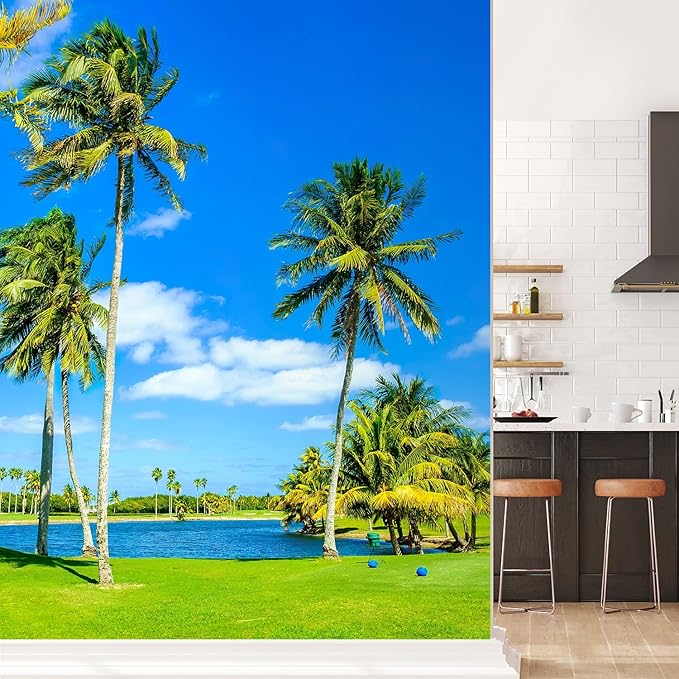 wall26 Beautiful Golf Course Landscape in Miami. Removable Wall Mural | Self-Adhesive Large Wallpaper - 96x48 inches