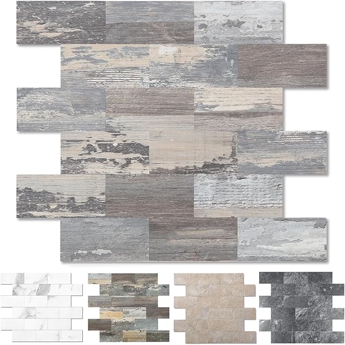 1-Pack Peel and Stick Tile Backsplash 12"X12" PVC Wall Tiles, Stick on Backsplash for Kitchen, Bathroom Tile, Fireplace Décor, Laundry Table, Stair Decals in Light Rustic