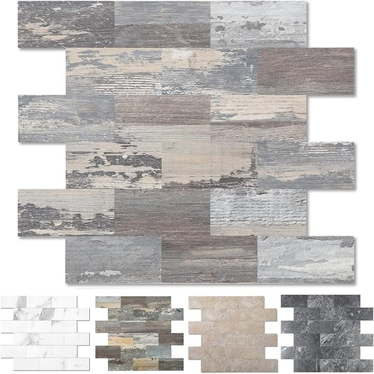 1-Pack Peel and Stick Tile Backsplash 12"X12" PVC Wall Tiles, Stick on Backsplash for Kitchen, Bathroom Tile, Fireplace Décor, Laundry Table, Stair Decals in Light Rustic