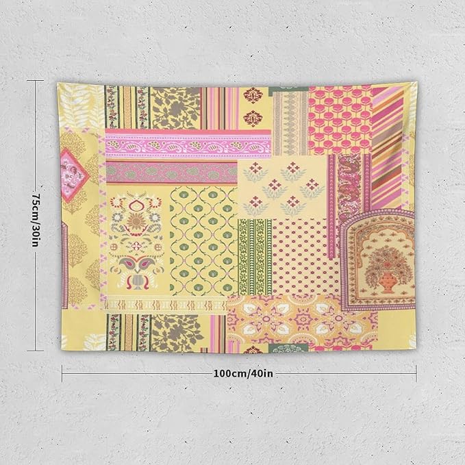 ZhiRain Patchwork Bohemian Tapestry Wall Hanging Colorful Boho Flower Floral Botanical Vintage Retro Indian Tapestries Home Decor for Living Room Bedroom Apartment Farmhouse Dorm 30"x40"