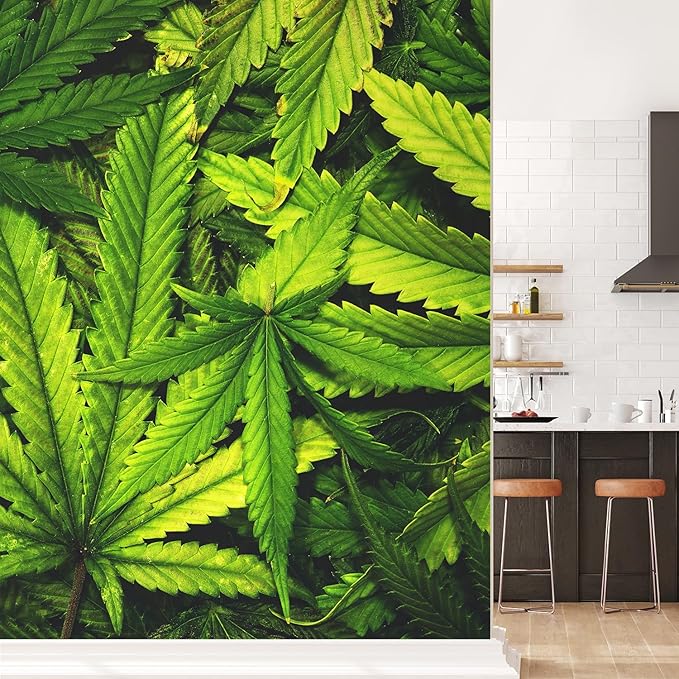wall26 Cannabis Texture Marijuana Leaf Pile Background with Flat Vintage Style Removable Wall Mural Self-Adhesive Large Wallpaper - 96x48 inches