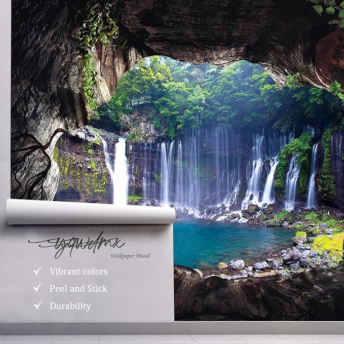 YQWDMX - 3D Cave Waterfall Peel and Stick Wallpaper Mural for Bedroom ZY07 M