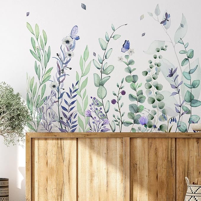 Zonon 6 Pcs Flowers Wall Decals Stickers Vinyl Removable Peel and Stick Colorful Dragonflies Floral Wall Murals Decor for Bedroom Living Room Nursery(Fresh)