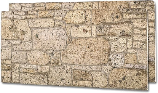 3D Faux Brick Wall Panels (2-Pack) - Easy DIY Install with Adhesive - Lightweight Styrofoam Stone Cladding for Interior & Exterior Travertine - 40"x20"