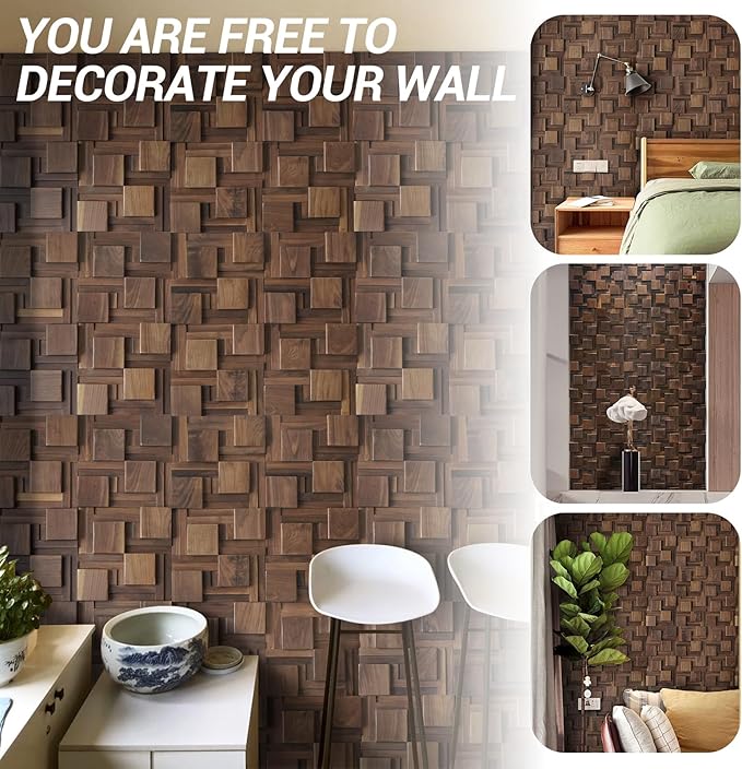 3D Black Walnut Solid Wood Wall Panel Decoration. Interior Wood Grain Decoration. Natural Wood Color. Textures for Interior Design.(1 Pack=11 Pics) Covers 10.66 Sq Ft.