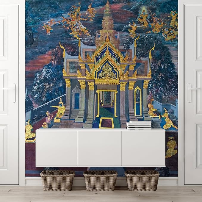 wall26 Wat Phra Kaew Temple Fresco - Bangkok Thailand - Painted Wall Decor - Gold Leaf - Wall Mural, Removable Sticker, Home Decor - 108x72 inches