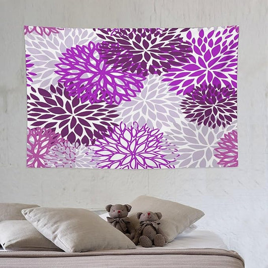 ZhiRain Dahlia Flower Tapestry Wall Hanging Purple Abstract Floral Chrisanthemum Pattern Tapestries Home Decor for Living Room Bedroom Farmhouse Apartment Dorm 40"x60"