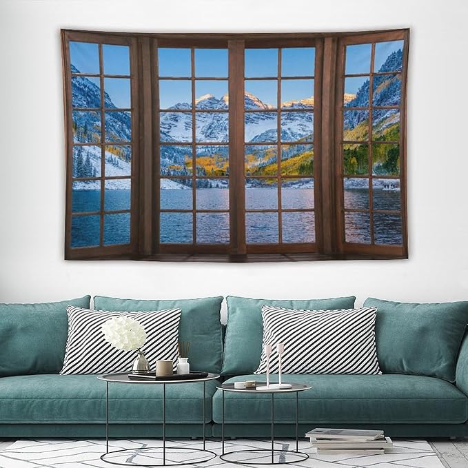 ZhiRain Snow Mountain Lake Landscape Tapestry Wall Hanging Colorado Winter Nature Scenery Tapestries Home Decor for Living Room Bedroom Apartment Farmhouse Dorm 40"x60"