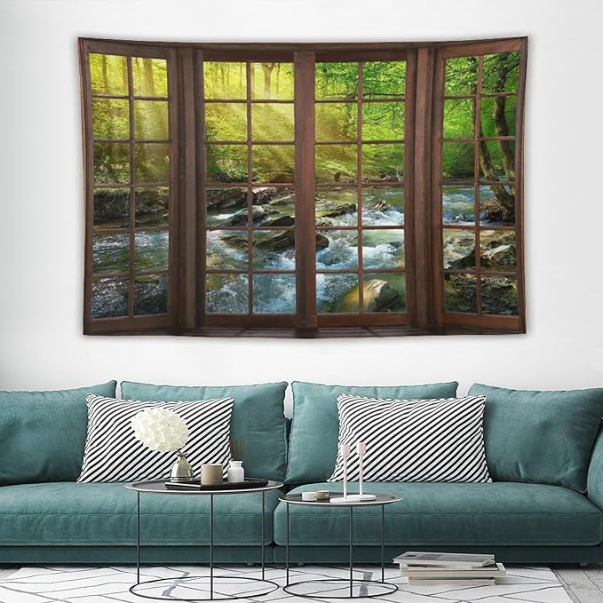 ZhiRain Spring Forest Nature Landscape Tapestry Wall Hanging Beautiful Stream River Rocks Mountain Forest Tapestries Home Decor for Living Room Bedroom Apartment Farmhouse Dorm 40"x60"