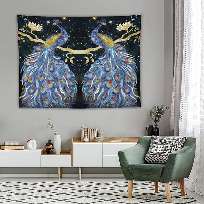 ZhiRain Elegant Peacock Tapestry Wall Hanging Exotic Fantastic Animal with Glitter Starry Sky Modern Tapestries Home Decor for Living Room Bedroom Farmhouse Apartment Dorm 60"x80"