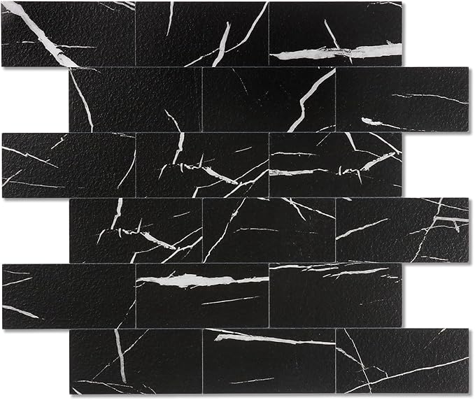 10-Pack Peel and Stick Tile Backsplash 12"X12" PVC Wall Tiles, Stick on Backsplash for Kitchen, Bathroom Tile, Fireplace Décor, Laundry Table, Stair Decals in Black Rocks