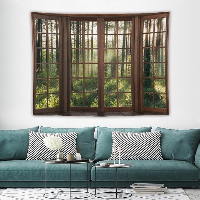 ZhiRain Forest Tree Landscape Tapestry Wall Hanging Nature Sunshine Tree Green Fresh Woodland Scenery Tapestries Home Decor for Living Room Bedroom Apartment Farmhouse Dorm 60"x80"