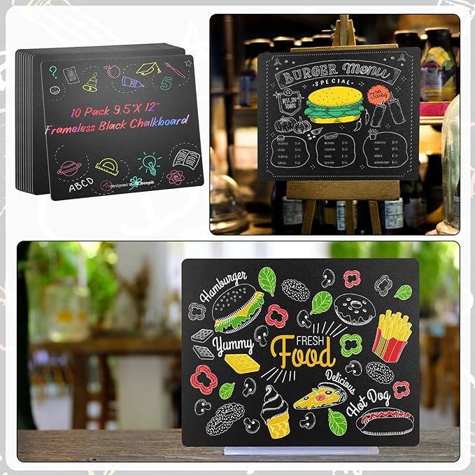10 Pcs 12 x 9.5 Inch Frameless Chalkboard, Small Chalk Board Signs for Tables, Little Chalkboard Signs, Mini Blackboard for Restaurant Menu Classroom Home Office Decor
