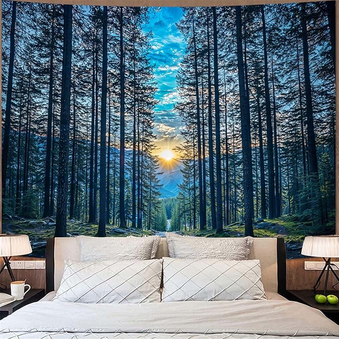 Zussun Nature Forest Tapestry Dark Woodland Path Tapestry for Bedroom Aesthetic Sunset Landscape Small Tapestries Wall Hanging for Dorm Living Room Decor 48 x 36 Inch