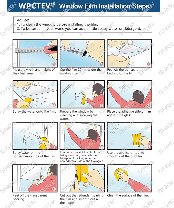 WPCTEV Window Privacy Film Frosted Glass Static Cling UV Sun Blocking Heat Control Window Tint Day and Night Insulation Home Bathroom Door Decorative Frosting Cover, 35.4 Inch x 8 Feet, Pure