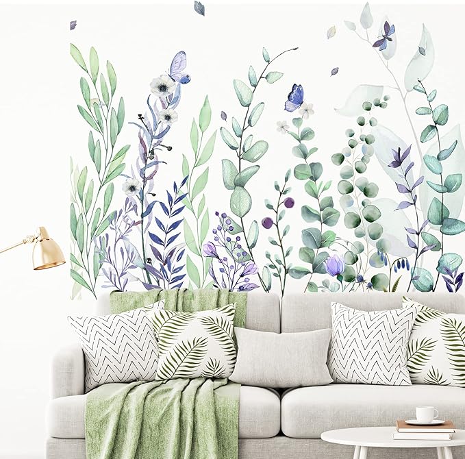 Zonon 6 Pcs Flowers Wall Decals Stickers Vinyl Removable Peel and Stick Colorful Dragonflies Floral Wall Murals Decor for Bedroom Living Room Nursery(Fresh)