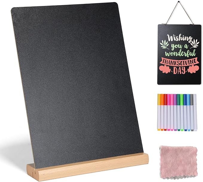 11.7x16.5 Inch Tabletop Chalkboard with Wood Base, Menu Chalkboard Stand, Message Board, Bar and Special Event Decorations, Hanging Double-Sided Chalkboard Sign for DIY Home Decoration，Beech