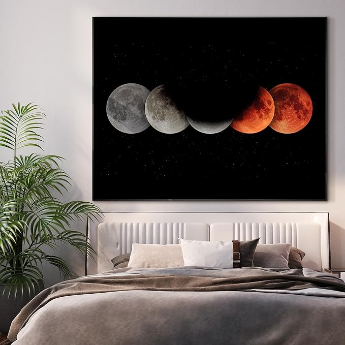 36"x46" XL Framed Wall Art - Lunar Phases Eclipse Moon Cycle Space Lovers (Frame Assembly Required)