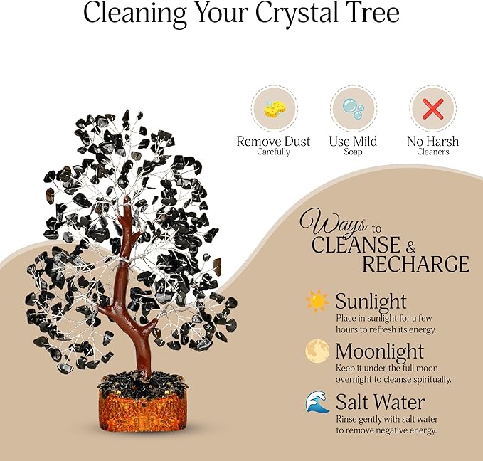 YATSKIA Black Tourmaline Gemstone Tree - Crystal Tree of Life - Crystals and Stones Home Office Decor - Good Luck Gifts for Women
