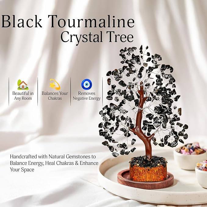 YATSKIA Black Tourmaline Gemstone Tree - Crystal Tree of Life - Crystals and Stones Home Office Decor - Good Luck Gifts for Women