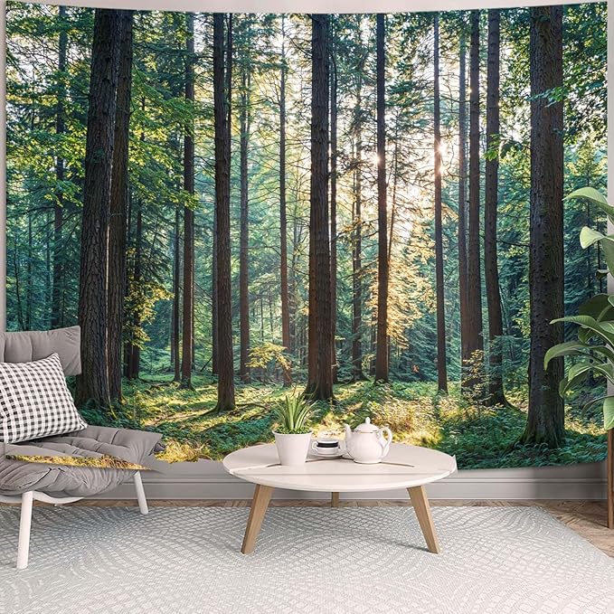 Zussun Nature Forest Tapestry Green Woodland Tree Wall Tapestry for Bedroom Aesthetic Sunshine Landscape Small Tapestries Wall Hanging for Dorm Living Room Decor 48 x 36 Inch