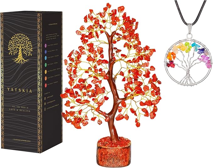 YATSKIA Red Jasper Crystals - Crystal Tree of Life - Gemstone Tree - Spiritual Items - Meditation Room Decor - Spiritual Decor - Reiki Gifts - Good Luck Charms - Metaphysical Gifts