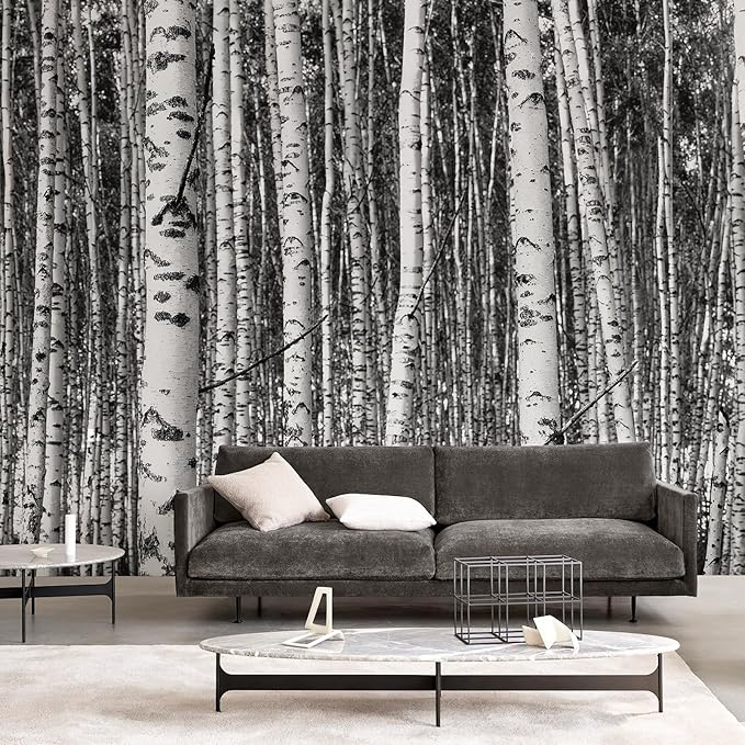 Zeeko Large Birch Forest Wall Mural Peel and Stick Mural for Wall 148"x 98" Black and White Wallpaper Birch Trees Forest 3D Murals Home Decor for Bedroom Livingroom