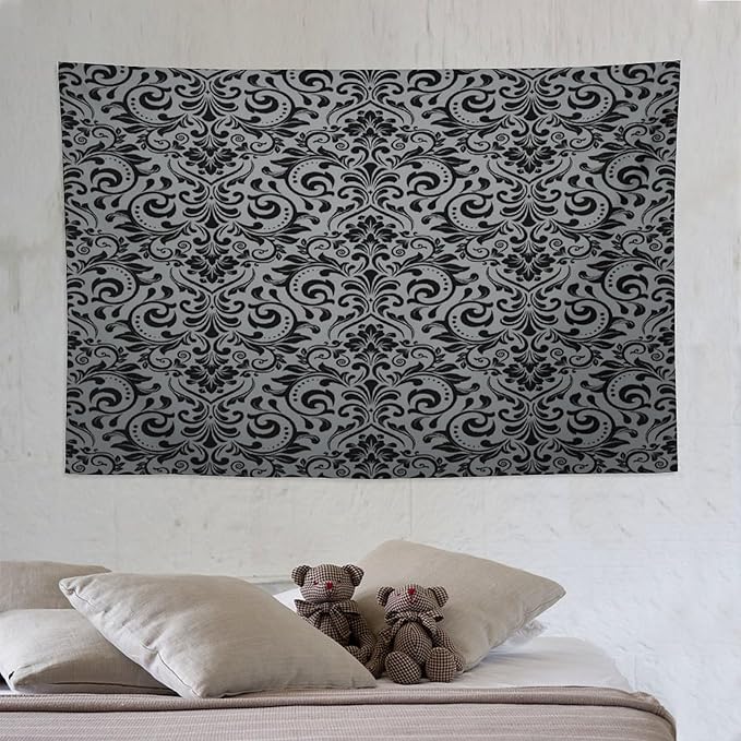 ZhiRain Damask Floral Tapestry Wall Hanging Vintage Classic Flower Pattern Tapestries Home Decor for Living Room Bedroom Farmhouse Apartment Dorm 60"x90"