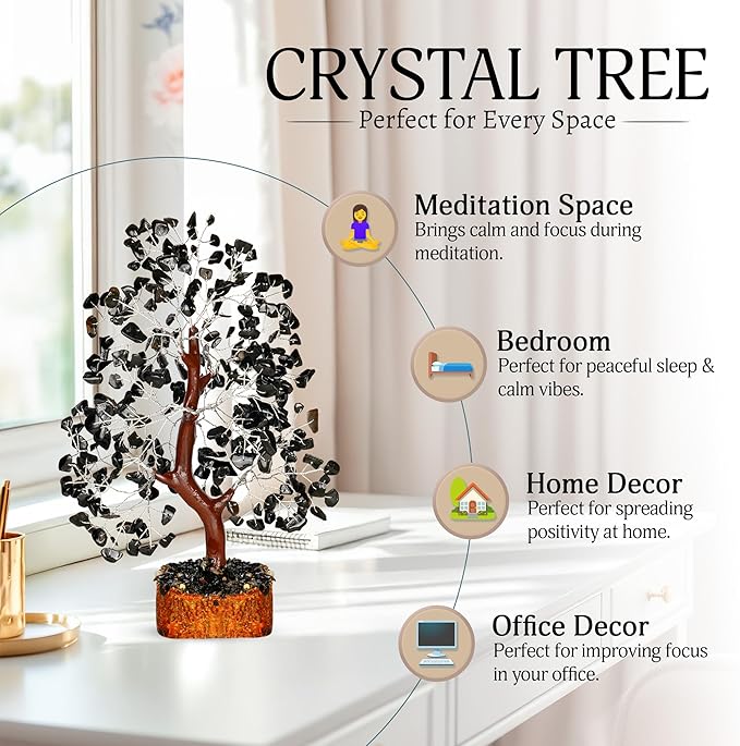 YATSKIA Black Tourmaline Gemstone Tree - Crystal Tree of Life - Crystals and Stones Home Office Decor - Good Luck Gifts for Women