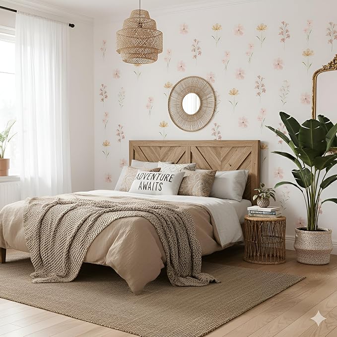 48 PCS Boho Flower Stickers Daisy Wall Decals for Girls' Rooms, Playrooms, and Nurseries Dual Layer Print for High Coverage Removable Peel and Stick Wall Decor