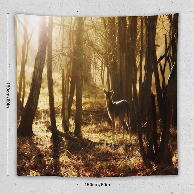 ZhiRain Forest Tapestry Wall Hanging Natural Forest And Deer at Sunset Pattern Tapestries Home Decor for Living Room Bedroom Apartment Farmhouse Dorm 60"x60"