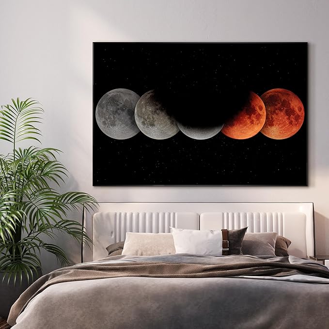 46"x72" XL Framed Wall Art - Lunar Phases Eclipse Moon Cycle Space Lovers (Frame Assembly Required)