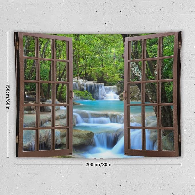 ZhiRain Waterfall Tree Landscape Tapestry Wall Hanging Natural Scenery Forest Garden Spring Stone River Tapestries Home Decor for Living Room Bedroom Apartment Farmhouse Dorm 60"x80"