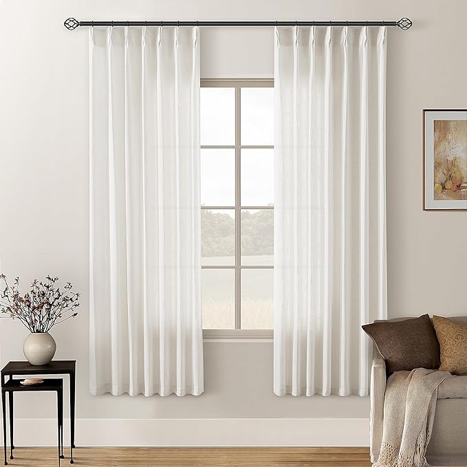 72 Inch Pinch Pleated Linen Curtains 2 Panels for Living Room Bedroom Memory Training Shaped Cream Birch Semi Sheer Short Pleat Drapes with Hooks Rings Back Tab Window Curtain Cabin Closet 40x72