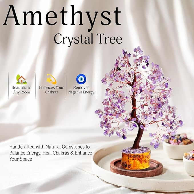 YATSKIA Amethyst Crystal Tree Stones and Crystals Tree of Life, Crystal Home Decor, Good Luck Gifts, Spiritual Gifts for Women
