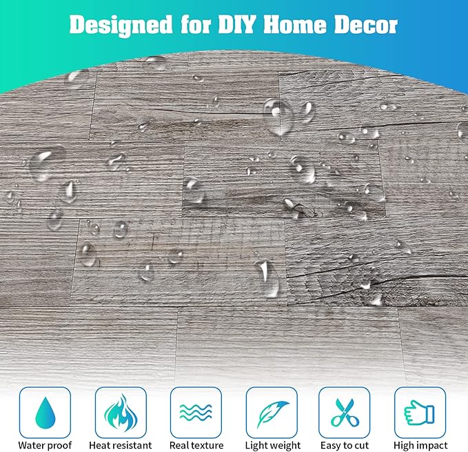 10-Pack Peel and Stick Tile Backsplash 11.3"X11.5" PVC Wall Tiles, Stick on Backsplash for Kitchen, Bathroom Tile, Fireplace Décor, Laundry Table, Stair Decals in Grey Rustic