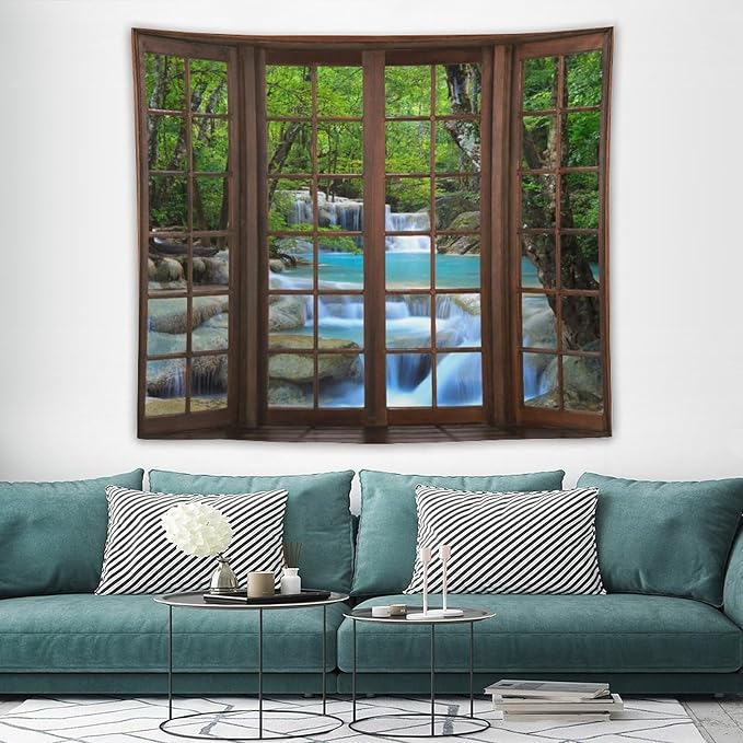 ZhiRain Waterfall Tree Landscape Tapestry Wall Hanging Natural Scenery Forest Garden Spring Stone River Tapestries Home Decor for Living Room Bedroom Apartment Farmhouse Dorm 50"x60"