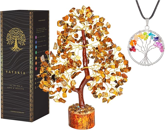 YATSKIA Tiger Eye Crystal Tree - Gemstone Tree of Life - Tiger Eye Stone - Chakra Gifts - Crystal Décor - Feng Shui Decor - Spiritual Gifts for Women