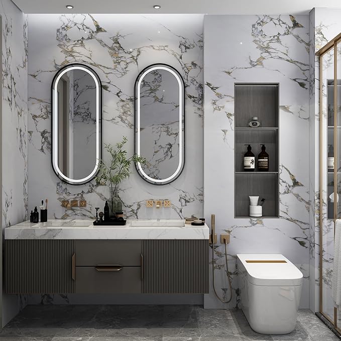 White Glossy Gold Veins Marble Contact Paper peel and stick Countertops Granite kitchen Wallpaper Adhesive 16x591inch Vinyl laminate sheets cabinets sticker Bathroom removable for Walls Wrapping Paper