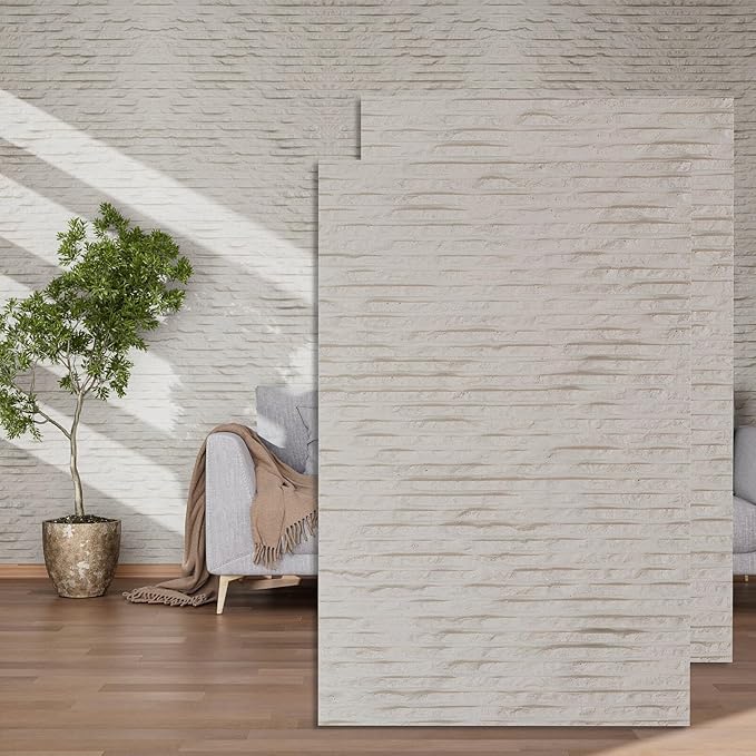 3D Wall Panels - 4PCS 47.2"x23.6" Faux Stone Wall Covering - MCM Modified Clay Material for Home Art, Accent Brick, Modern Exterior/Interior Decoration, Covering 31 sq.ft Texture White