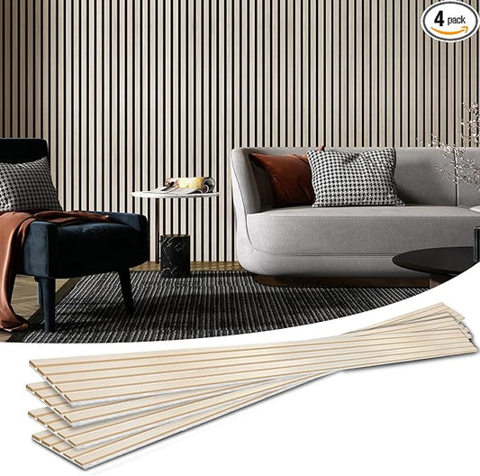 Art3d 4-Piece Wood Slat Acoustic Panels for Stylish Decor and Noise Reduction, 3D Textured Panel for Ceiling and Wall, White Elm