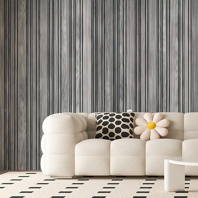 Art3d 4-Pack Glue-On Wall Panels, Wood Grain Texture Interior Wall Decor, 104"x12" Recycled Polystyrene Wainscoting Panels, Low Emission for Living Room Bedroom, Grey Oak