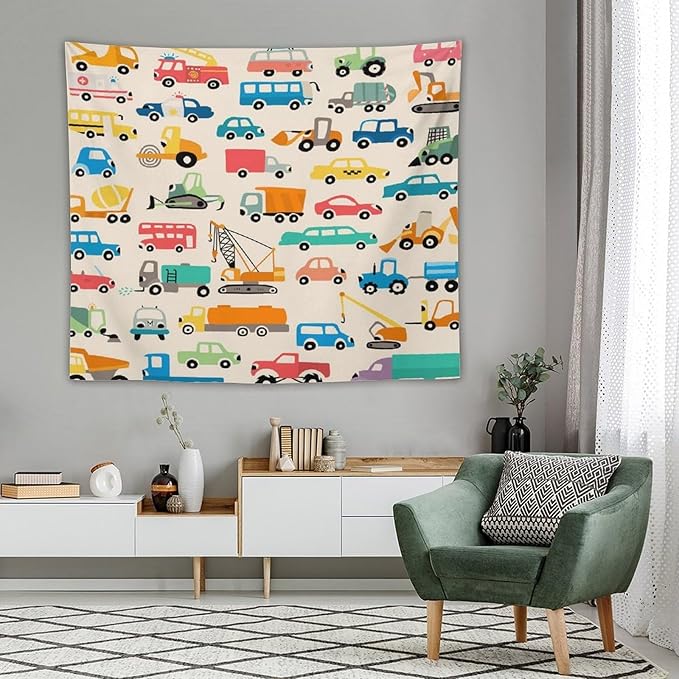 ZhiRain Cartoon Cars Print Tapestry Wall Hanging Cartoon Shovel And Trucks Tapestries Home Decor for Living Room Bedroom Apartment Farmhouse Dorm 50"x60"