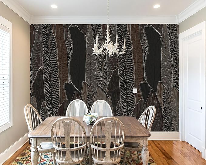 YIHWM -Tropical Botanical Leaf Backdrop Large Fabric Wallpaper Dark Plant Bedroom Bathroom Wall Mural- 137"x96"（ not Peel and Stick）