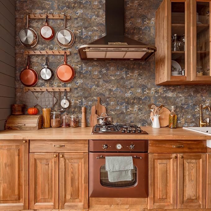 Yipscazo Peel and Stick backsplash 3 x 6 Inches 3D PVC Composite Wall Tile Stick on Backsplash Tile for Kitchen Bathroom, Laundry Room, Fireplace(Brown Stone, 160 Pieces)